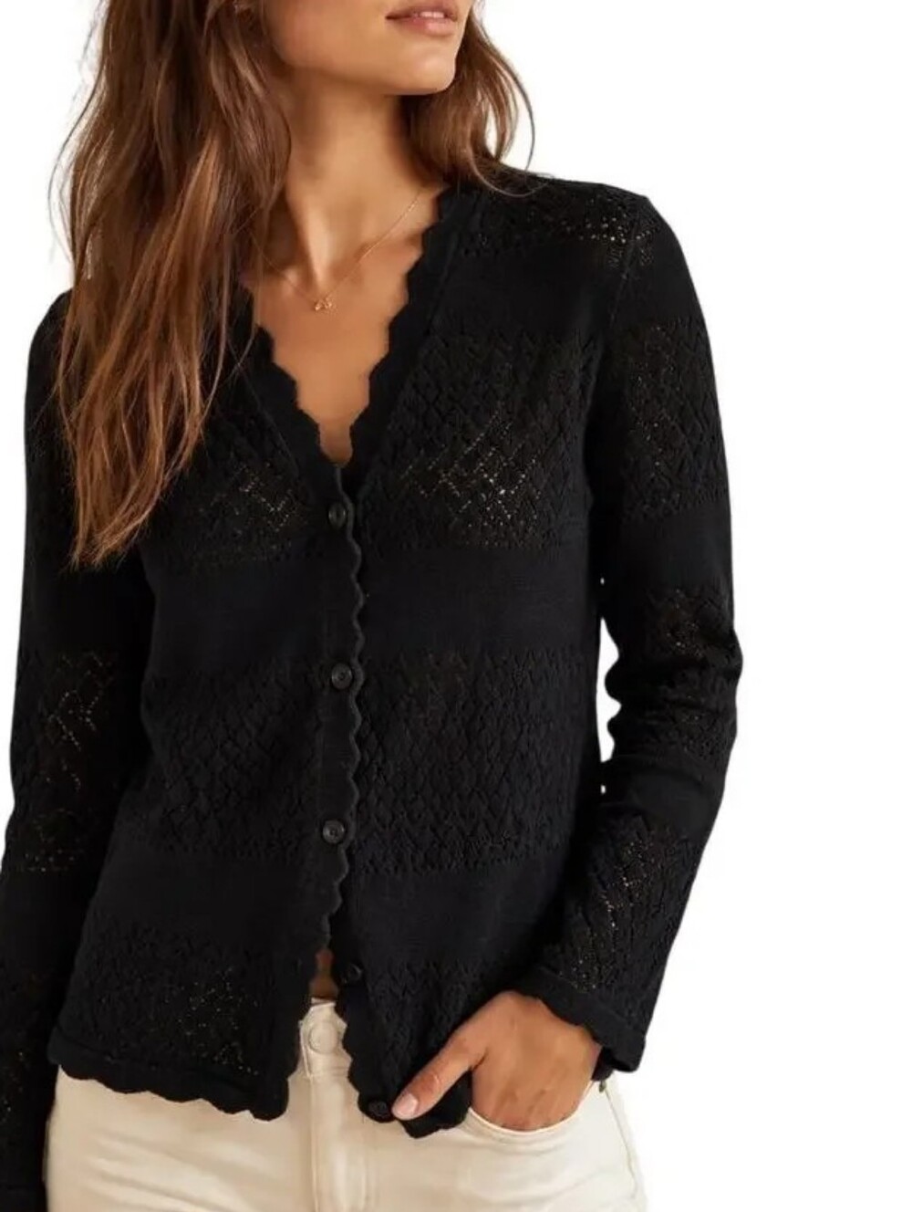 Frye Pointelle Cardigan, Black XL